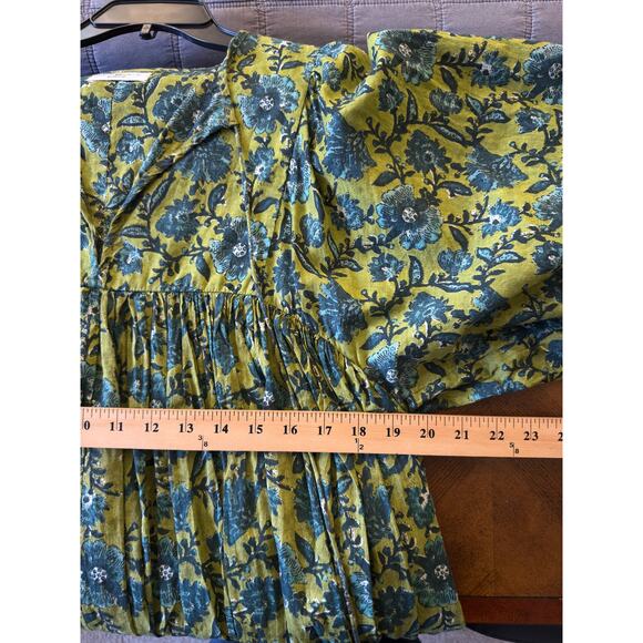 Natural Life Aimee Green Floral Puff Sleeve Mini Tunic Dress VNeck Boho Cotton S - Picture 7 of 12
